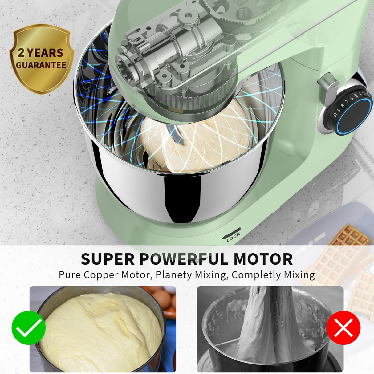 ZZR SEVEN Stand Mixer, Dough Mixer, Cake Mixer, Kitchen Mixer with Bowl SS 5.5 QT, 450W Copper Motor, Standing Mixer with Beater, Dough Hook, SS Egg Whisk (450W Green) ZZR SEVEN