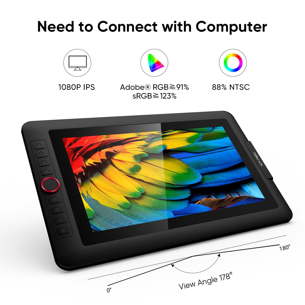 XPPen Drawing Tablet with Screen Full-Laminated Graphics Drawing Monitor Artist13.3 Pro Graphics Tablet with Adjustable Stand and 8 Shortcut Keys (8192 Levels Pen Pressure, 123% sRGB) XP-PEN