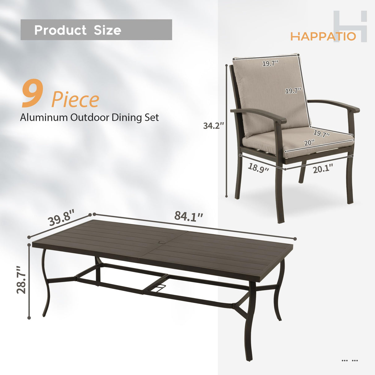 HAPPATIO Aluminum 9 Piece Patio Dining Set - Aluminum Outdoor Dining Set for 8, Patio Dining Table and Chairs Set, Patio Furniture with Table and Chairs (Black) HAPPATIO