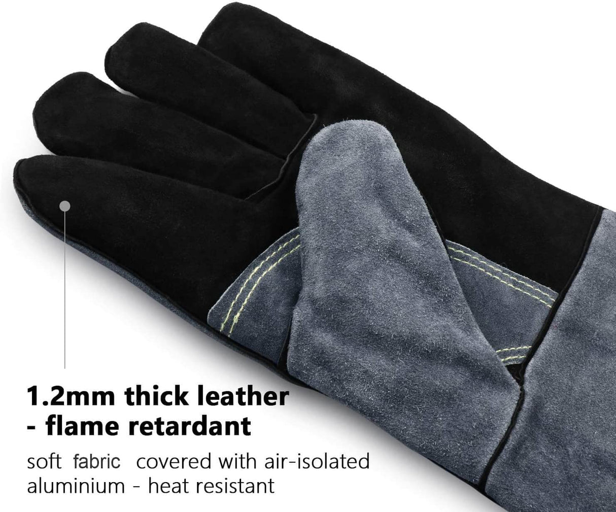932℉ Grill BBQ Gloves 16-inch Heat Resistant Leather Forge Welding Glove with Flame Retardant Long Sleeve and Insulated Lining for Men and Women Black-Gray OZERO