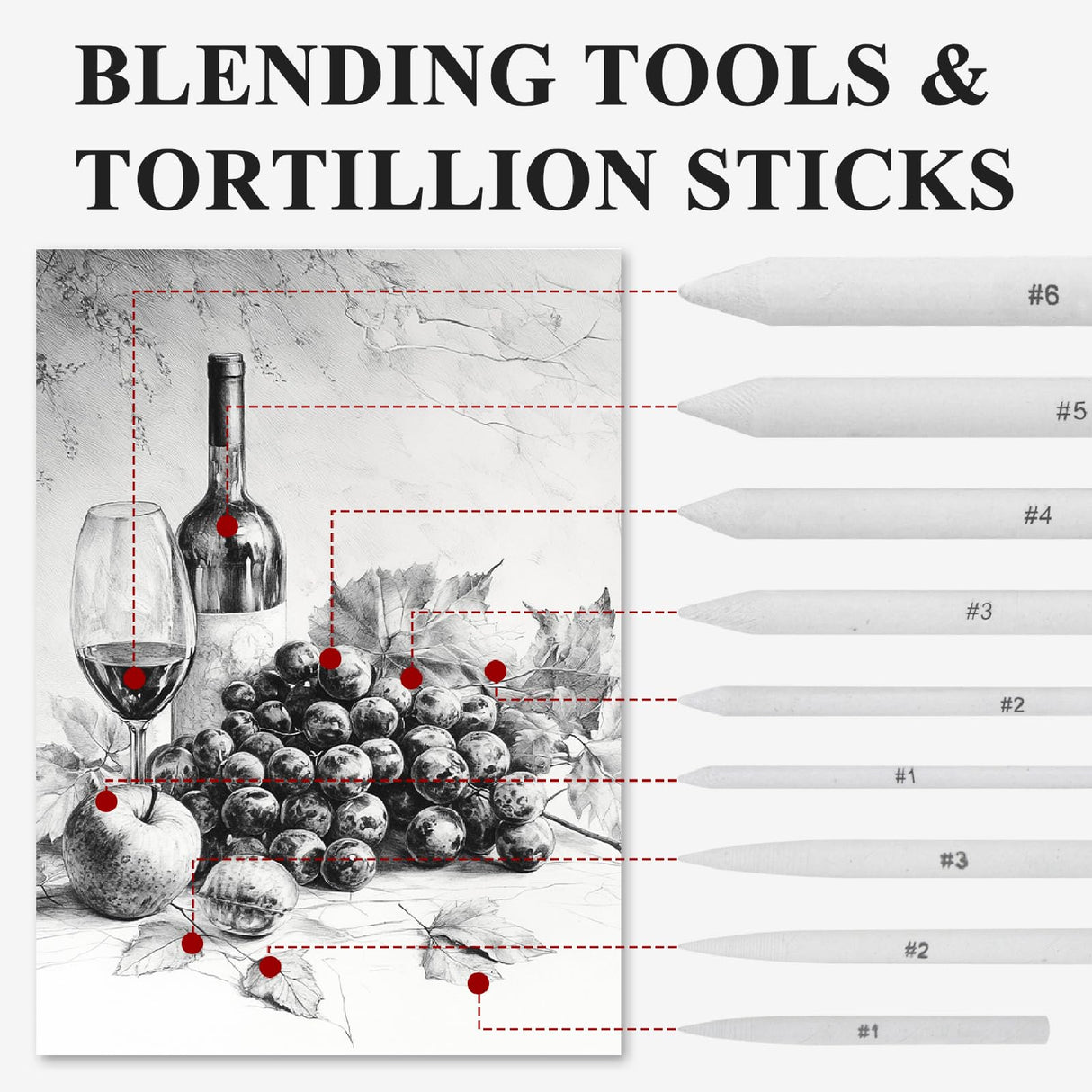 Aenir Blending Stumps for Drawing, Tortillons Blending Stumps Set of 13 Pack with Sandpaper Pencil Sharpener, Paper Art Blenders Tools for Charcoal, Graphite, Drawing Tools for Artists. (13) Aenir