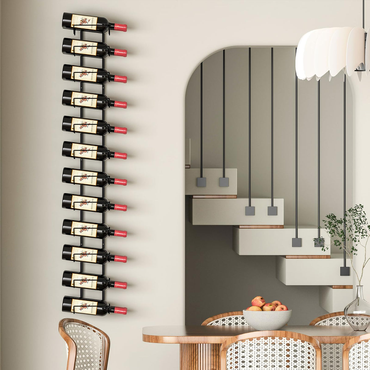 JKsmart 24 Bottles Wall Mounted Wine Rack, Adjustable Height Wine Rack Wall Mounted for Wine Bottles, Liquor, Champagne, Matte Metal Black Wine Wall Rack for Kitchen, Pantry, Bar, Wine Cellar JKsmart