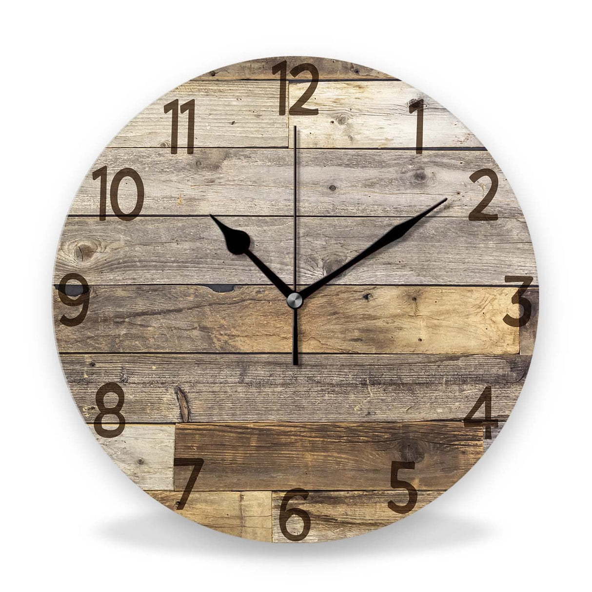 ACOZUHSE Silent Non-Ticking Wall Clocks, Brown Wood Barn Board Brown Pine Plank Rustic Wall Clocks, Battery Operated 11.8"x11.8" Round Wall Clock for Home Decor Living Room Kitchen Office ACOZUHSE