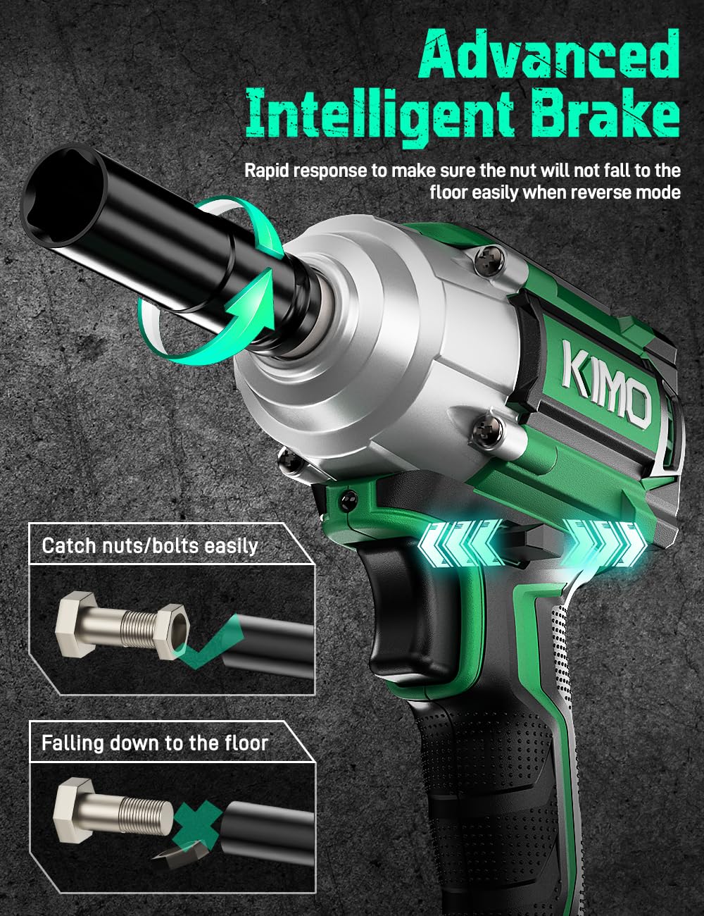 KIMO Impact Wrench 1/2 Cordless,550N.m/406ft-lbs Max Torque & 3000RPM, 2x20V 4.0Ah Battery, Impact Gun with 7 Drive Impact Sockets, 3 Inch Extension Bar, 1 Hour Fast Charger Impact Drill for Car Tires K I M O.