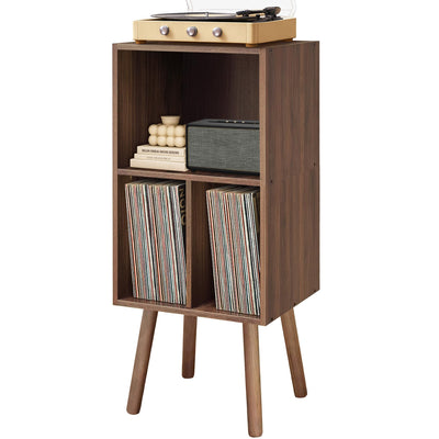 Record Player Stand with Vinyl Storage, Wooden Vinyl Record Stand, Record Player Cabinet, Record Player Stand with Storage, Record Player Shelf for Bedroom, Office, 3 Tier, Walnut