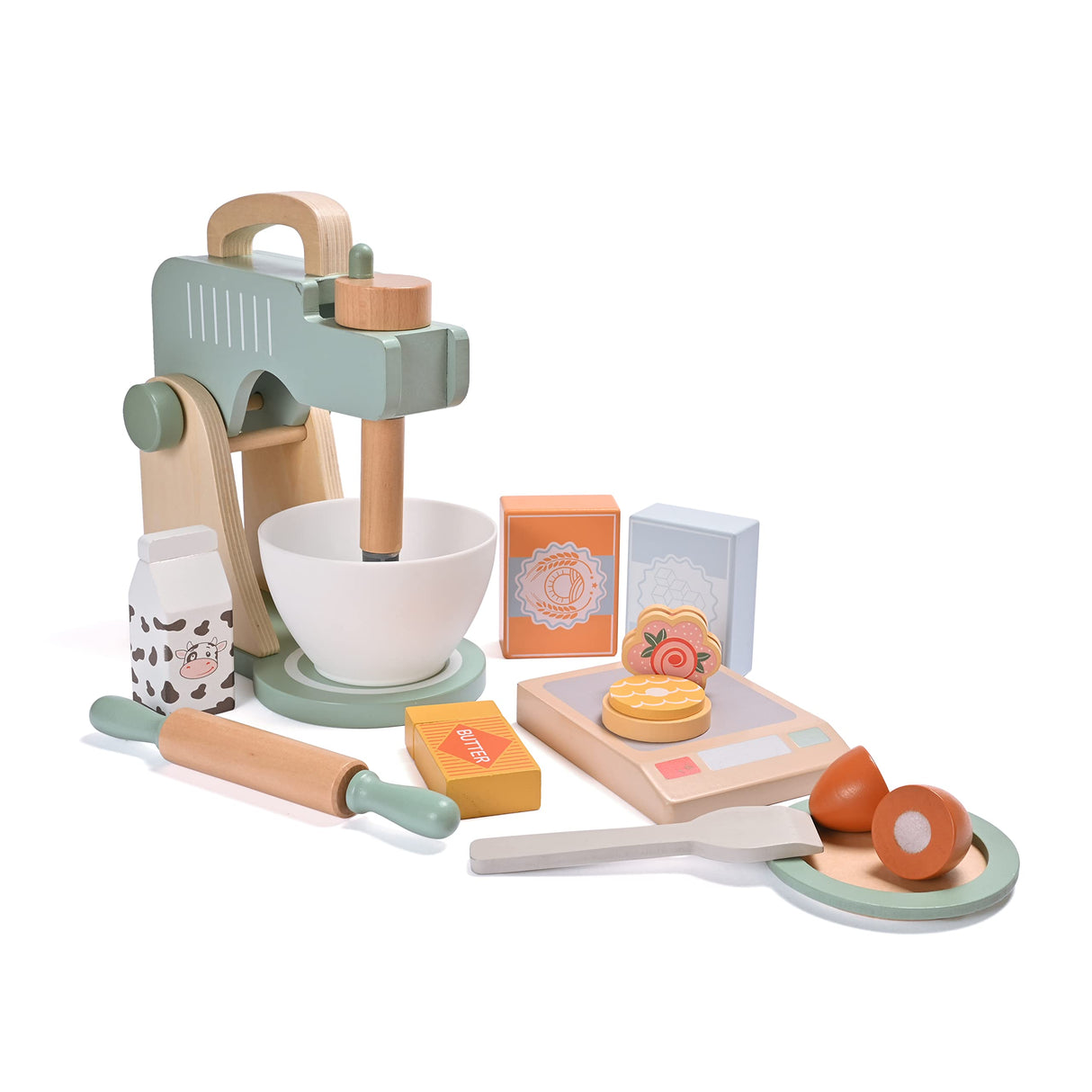 MONT PLEASANT Play Kitchen Accessories, Pretend Play Food Sets for Kids Kitchen, Wooden Toy Mixer Set, Blender Bake Cookies Playset Cooking Kitchen Accessories Toys for Boys Girls Ages 3+ MONT PLEASANT