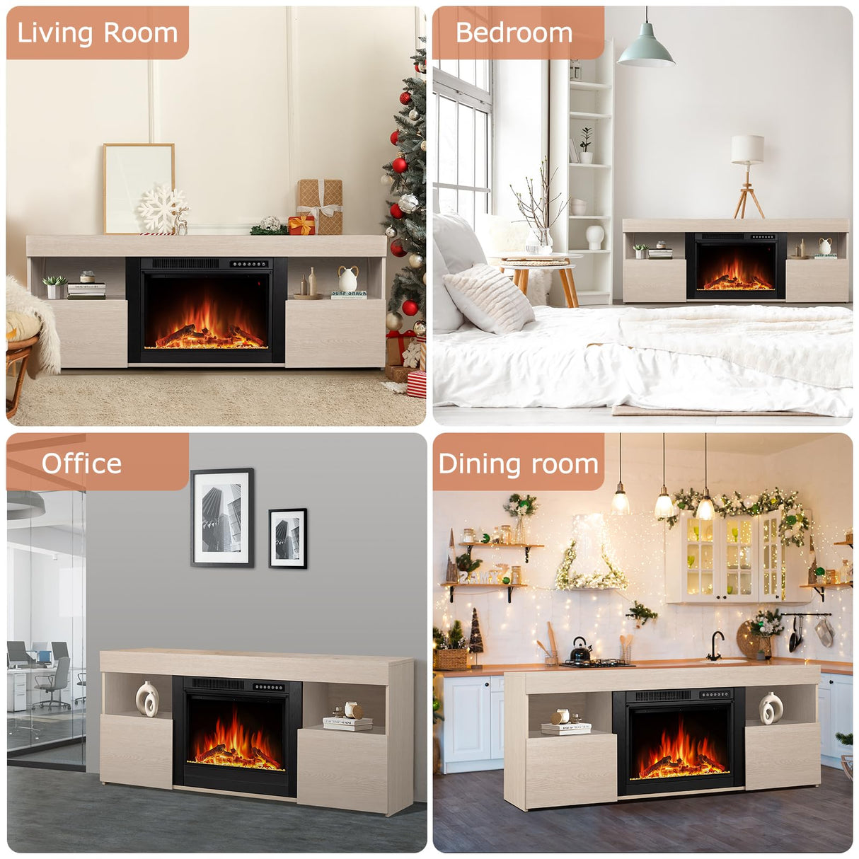 Xbeauty 60" Fireplace Tv Stand Mantel Wood Surround Firebox Freestanding Corner Fireplace Heater Infrared Quartz Heater Adjustable Led Flame, Remote Control,Lightoak Xbeauty