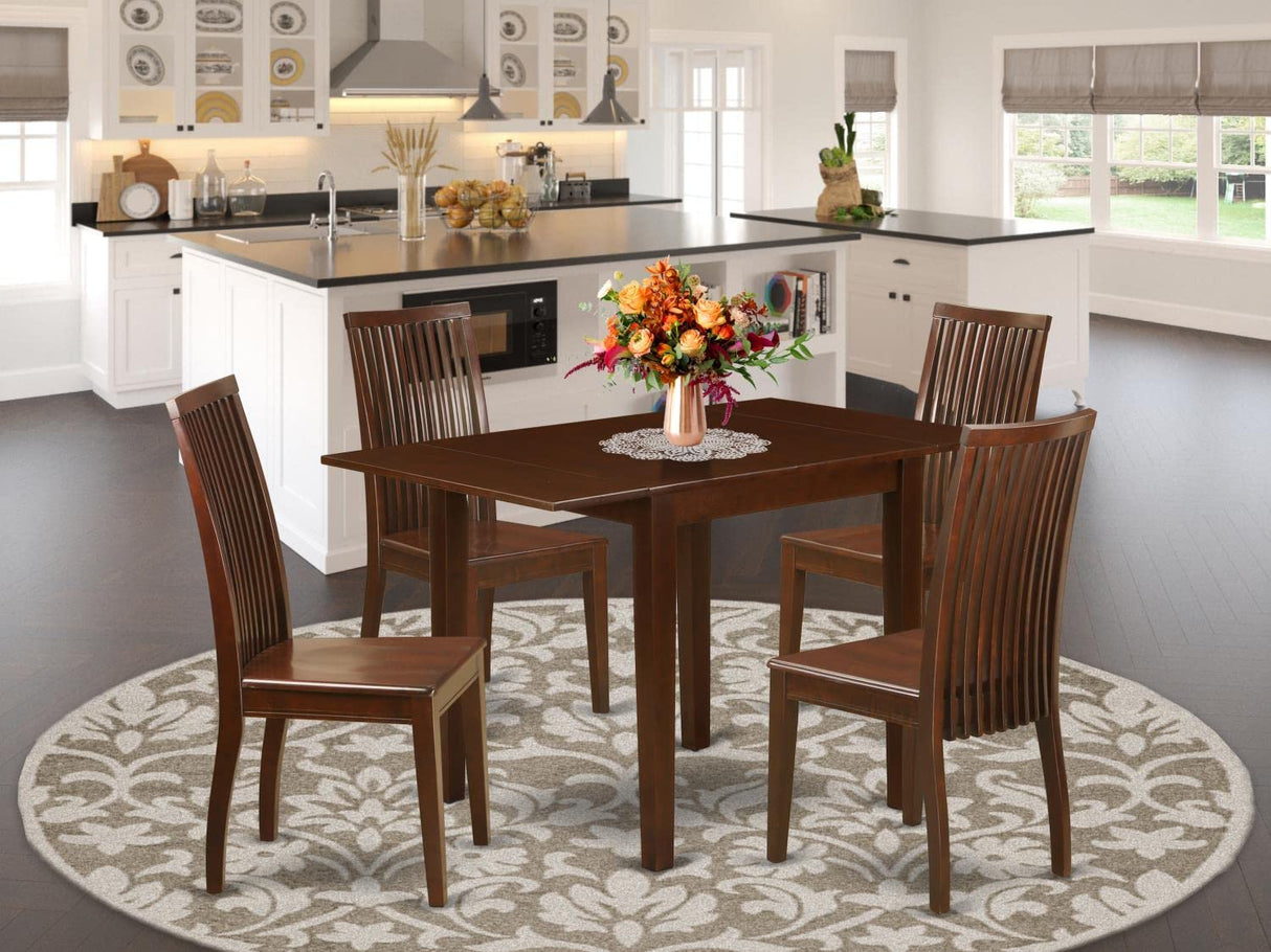 East West Furniture NDIP5-MAH-W Norden 5 Piece Kitchen Set Includes a Rectangle Room Table with Dropleaf and 4 Dining Chairs, 30x48 Inch, Mahogany East West Furniture