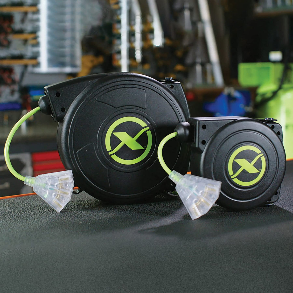 Flexzilla Retractable Extension, 14/3 AWG SJTOW, 50', Grounded Triple Tap Outlet Electric Cord Reel, ZillaGreen, FZ8140503 Flexzilla