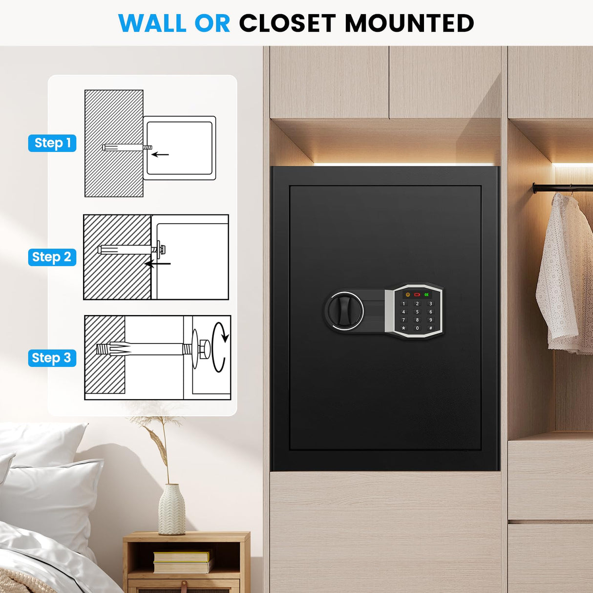 3.5 Cub Large Home Safe Fireproof Waterproof, Digital Fire proof Safe Box With Fireproof Bag, Combination Lock and Alarm Systerm, Anti-theft Safes for Home Files Ammo Pockrif