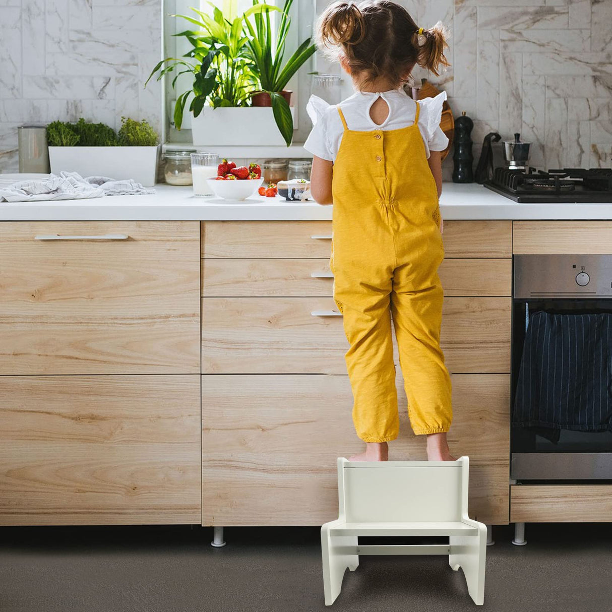 WOOD CITY Wooden Toddler Step Stool for Kids, Grey Two Step Children's Stool with Handles, Bonus Non-Slip Pads for Safety, Bathroom Potty Stool & Kitchen Step Stools Dual Height… WOOD CITY