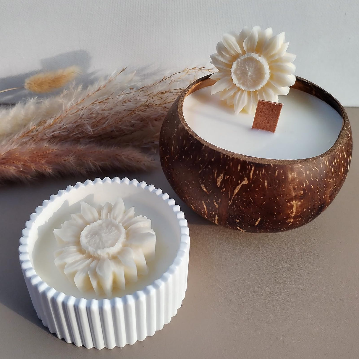 Wehous 2PCS Sunflower Candle Mold Unique Flower Silicone Fondant Chocolate Cake Decor Molds 3D Floral Silicone Molds for Resin Candle Soap Wax Polymer Clay Concrete Art Craft Home Ornament Wehous