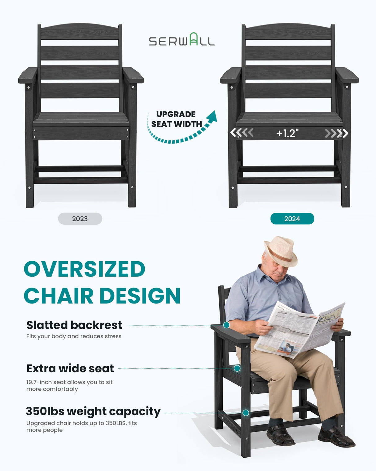 SERWALL 8-Piece Patio Dining Sets with 15FT Double Side Patio Umbrella, Outdoor HDPE Dining Furniture Set with Umbrella Hole Cut-Out Table and 6 Chairs, Black(Umbreall Base not Included) SERWALL