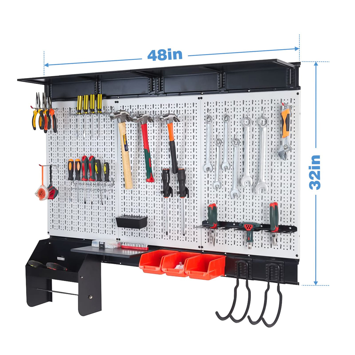 Ultrawall Peboard Storage Organizer, 48x36 inch Pegboard Wall Organizer, Metal Garage Peg Board with Toolboard, Utility Hooks, Overhead Shelf, 105pcs Ultrawall