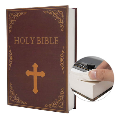 Real Paper Transfer Book Safe, Hollow with Secret Hidden Compartment, Combination Lock, 8.7"×6"×2" (Bible-Combination)