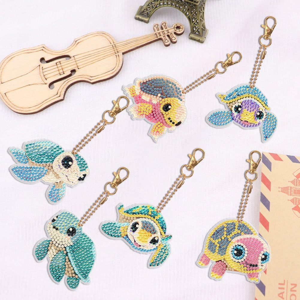 JBTM24 Diamond Painting Keychains Kits, Double Sided Diamond Art Keyrings for Adults, DIY Art Key Rings Ornaments Kits (Turtle) JBTM24