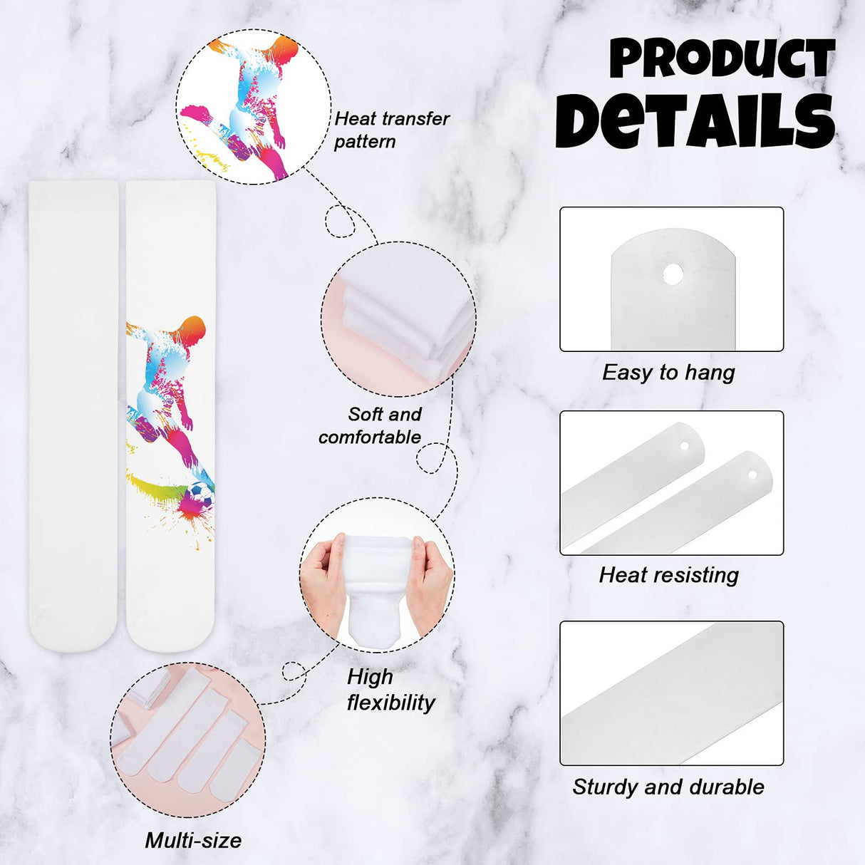 SATINIOR 32 Pairs Sublimation Socks Polyester Blanks Heat Transfer Socks with Sublimation Sock Jig for DIY Dye Heat Press Accessories, 4 Sizes White SATINIOR