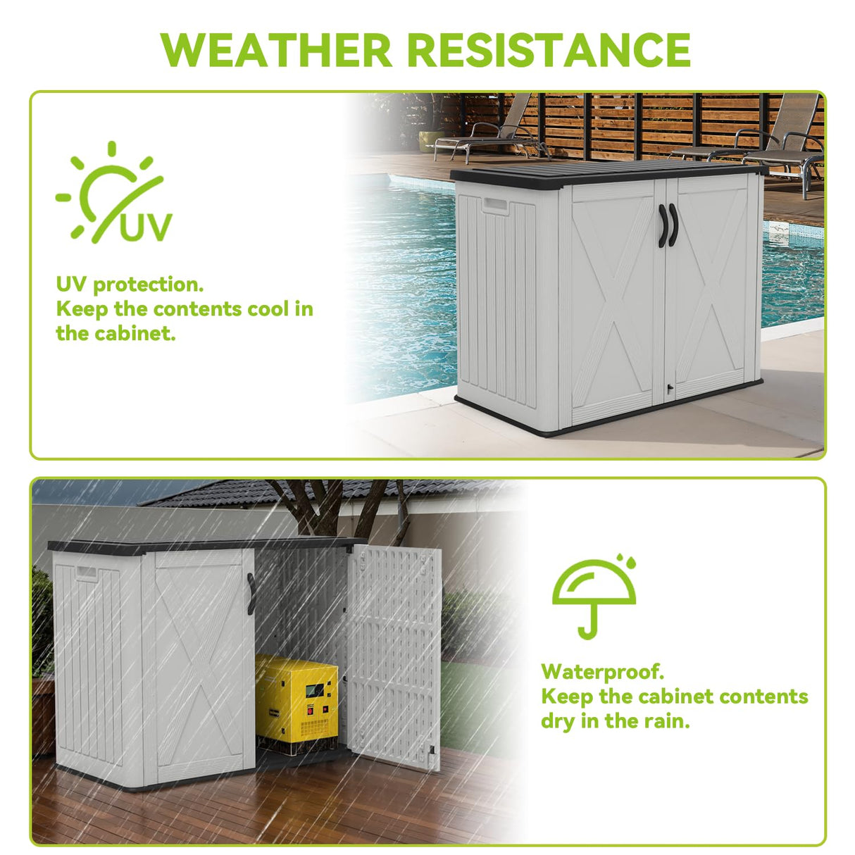 Devoko 26 Cu Ft Outdoor Storage Cabinet - Horizontal Storage Shed for Garden Patio - Durable Backyard Storage Box - Heavy-Duty & Water-Resistant, White, Shelf Not Included Devoko