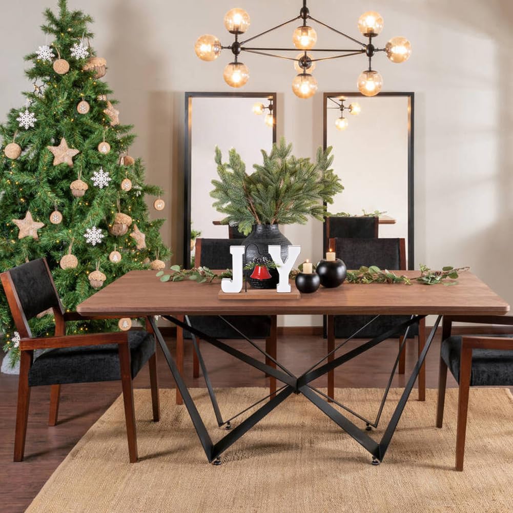 Christmas Wooden Joy Decoration, Wood Craft Sign with Bell, Table Ornament Rustic Tabletop Farmhouse Centerpiece Decorative Block Decor for Xmas Indoor Holiday Home Table Shelf Winter Party (Red Bell) GHOSTMAGIC