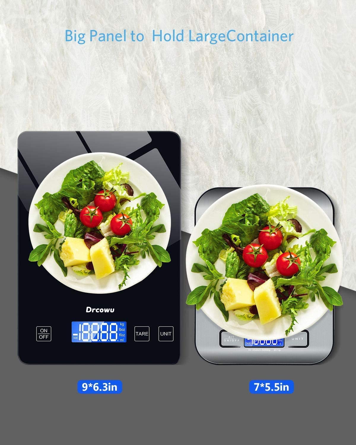 Large Digital Kitchen Scale, Drcowu 15kg Food Kitchen Scales for Baking, Cooking, Keto and Meal Prep, Food Weight Scale with 1g Accuracy and LCD Display, Easy to Read, Grams and Oz (Black) Drcowu