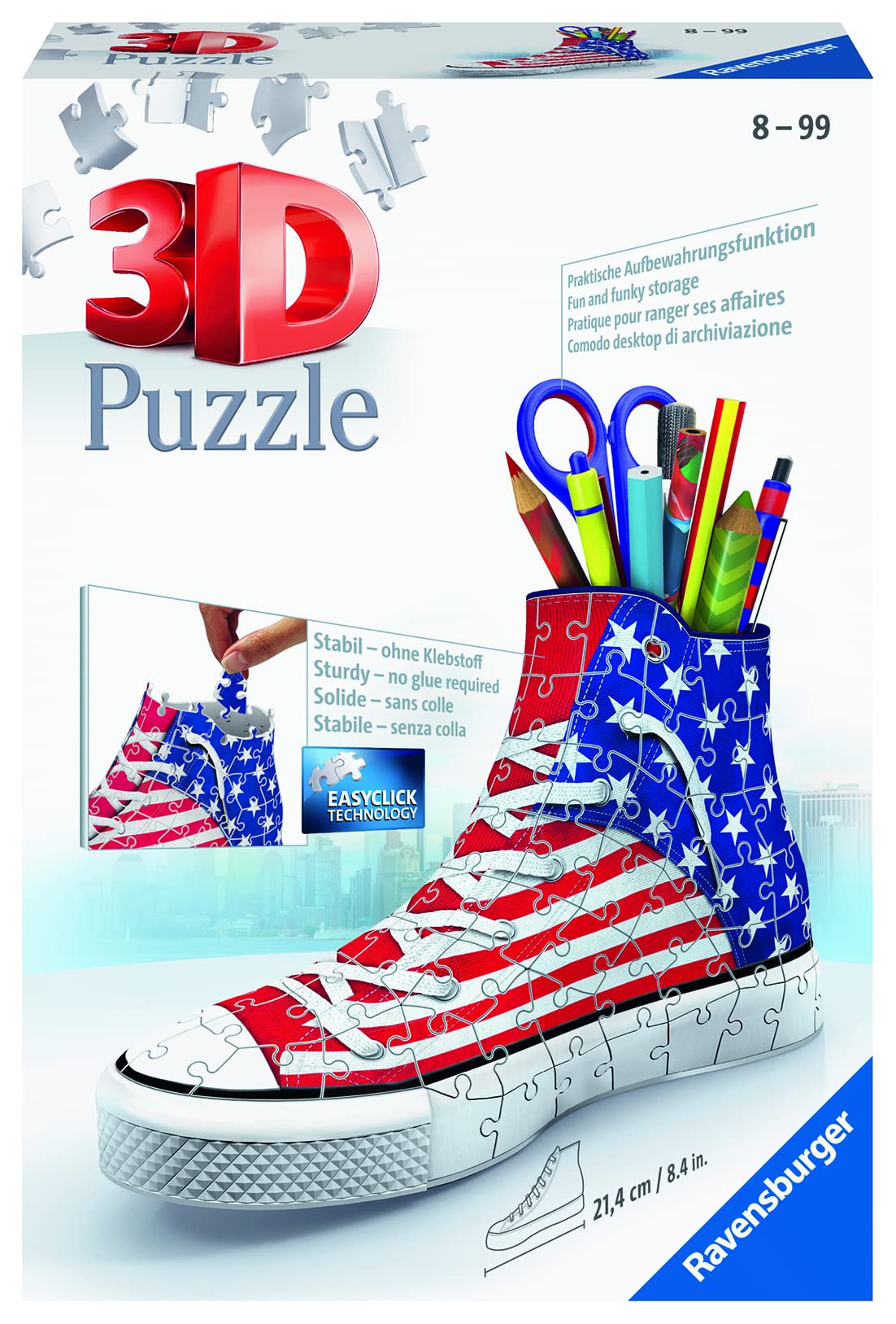 Ravensburger Sneaker American Style - 112 Piece 3D Jigsaw Puzzle | Precision Fit for Kids and Adults | Easy Click Technology | Durable Display Piece | Over 130 Years of Quality Ravensburger