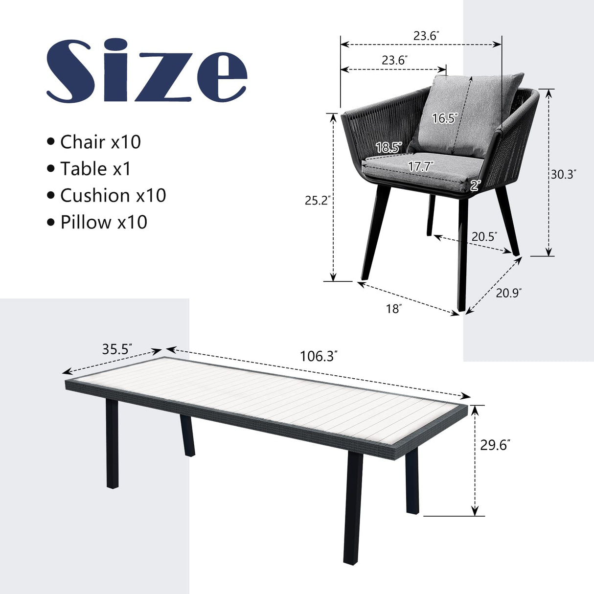 Home Care Wholesale 11 Pieces Patio Dining Set for 10 - All Weather Outdoor Dining Sets, All in One Outdoor Table and Chairs, Wicker Outdoor Patio Furniture Sets with Cushions and Pillows, Grey Home Care Wholesale