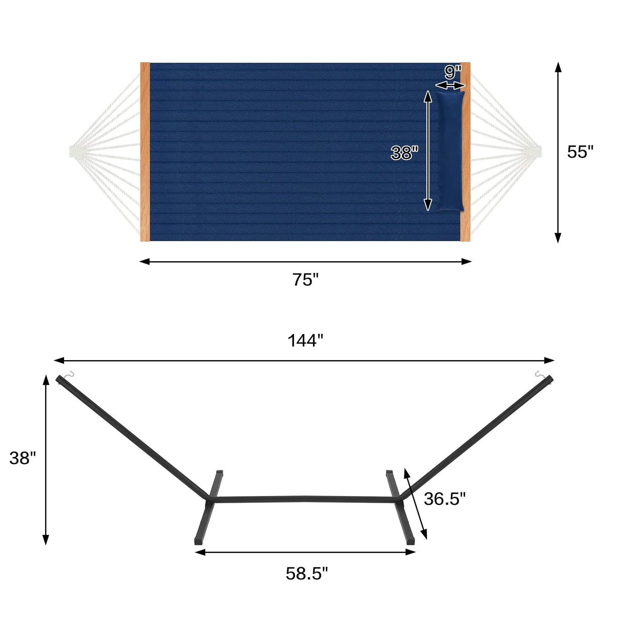 Homgava Two Person Hammock with Stand Heavy Duty, Outdoor Patio Hammock with Portable Steel Stand, Large Double Hammocks,480lbs Capacity.(Dark Blue) Homgava