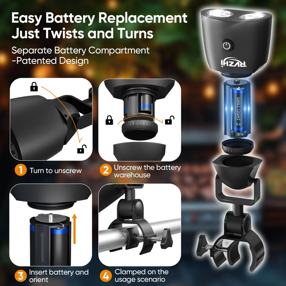 Grill Light Grilling Accessories: Valentines Day Gifts for Him Husband, Grilling Gifts for Men, Smoker BBQ Accessories for Outdoor Grill, BBQ Light with Two Brightness Settings, 3 Batteries Included RVZHI