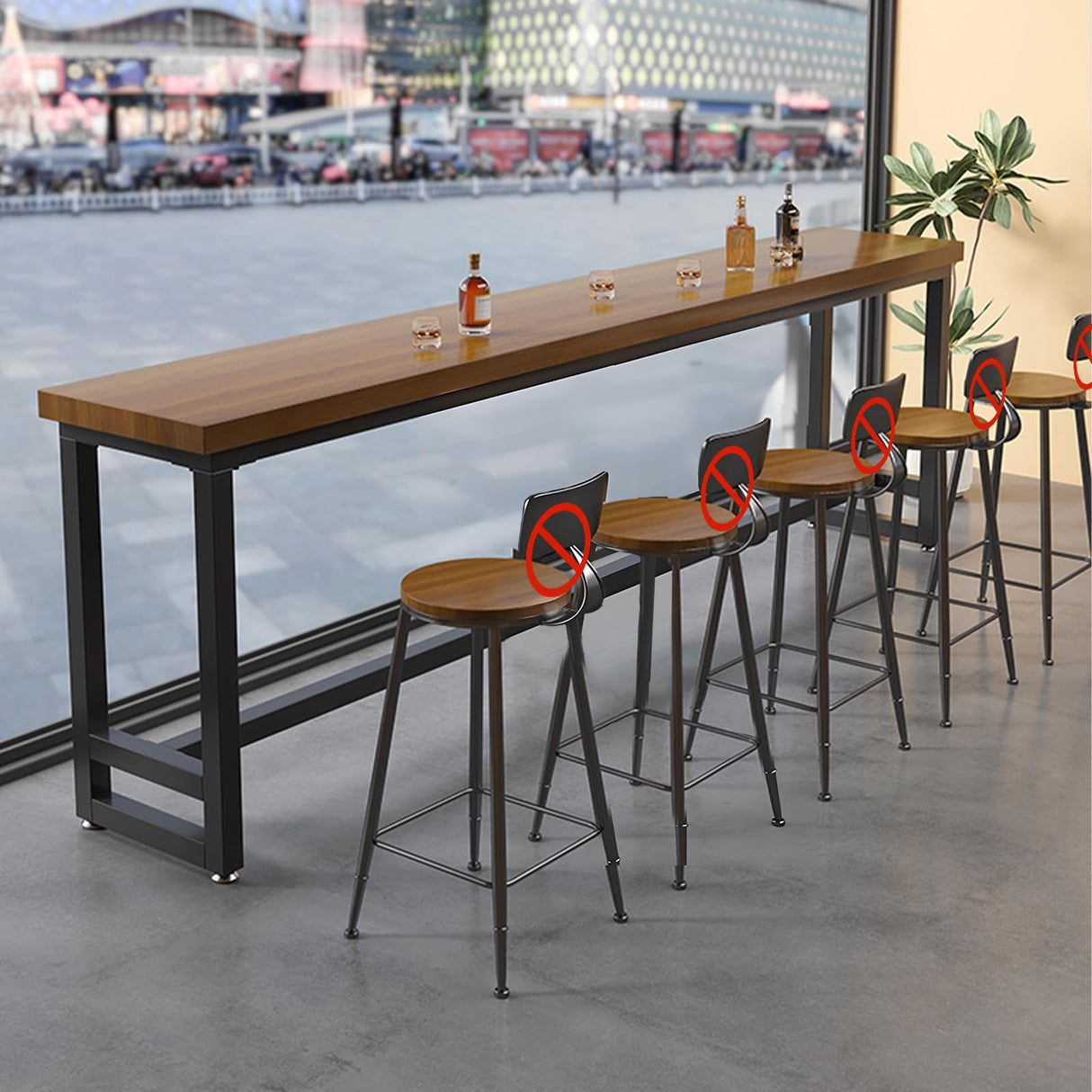 TKKUPLG Farmhouse Bar Table, 2" Thick Pine Wood Rustic Industrial Pub Table, Rectangular Counter Height Dining Table for Kitchen, Small Space, Coffee Shop TKKUPLG