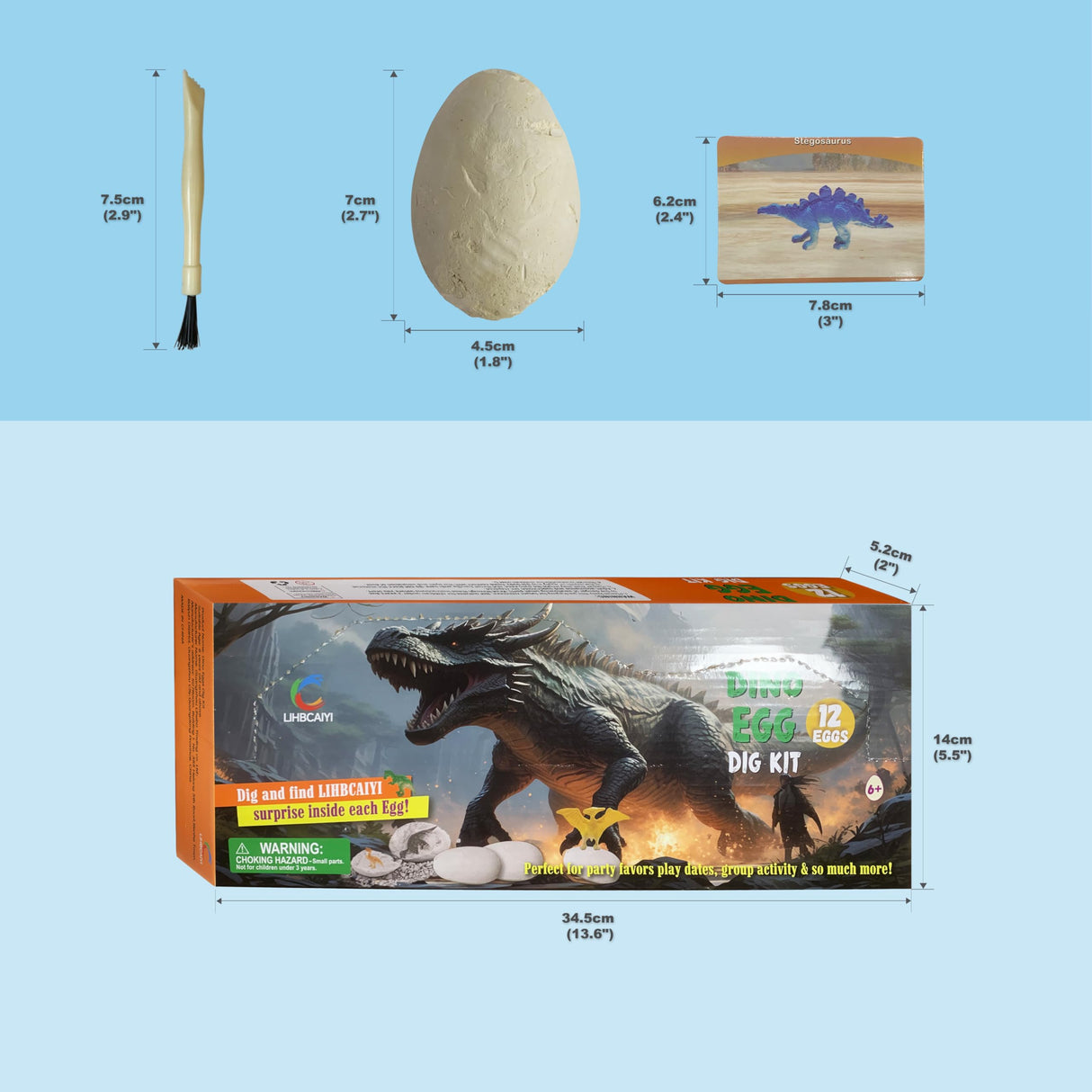 LIHBCAIYI Dino Eggs Dig Kit 12Pcs Dinosaur Excavation Bricks Toys Archaeology Science STEM Experiments Toy Egg Hunt Party Gift for Kids 6-12 Years Old and Up Boys Girls LIHBCAIYI