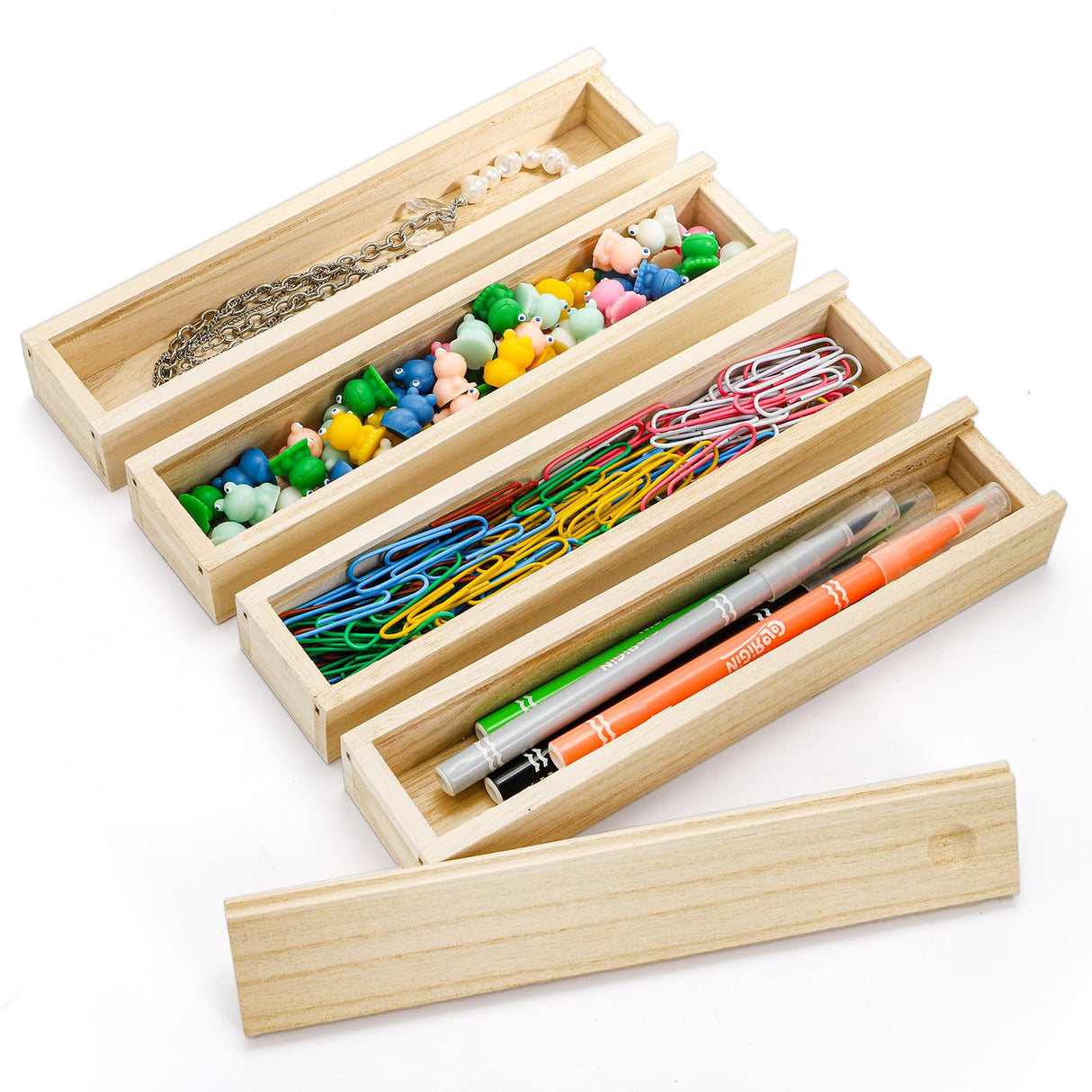 yarlung 16 Pack Unfinished Wood Box with Sliding Lid, Small Narrow Pencil Box Rectangular Keepsake Case Small Gift Boxes for Art Hobbies, DIY Craft, Jewelry Necklace Storage yarlung