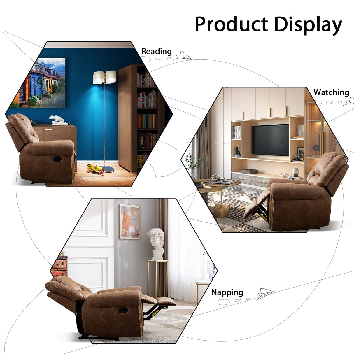 INZOY Leather Recliner Chair, Heavy Duty Manual Reclining Sofa Single Lounge Sofa for Living Room, Home Theater Seating, Light Brown INZOY