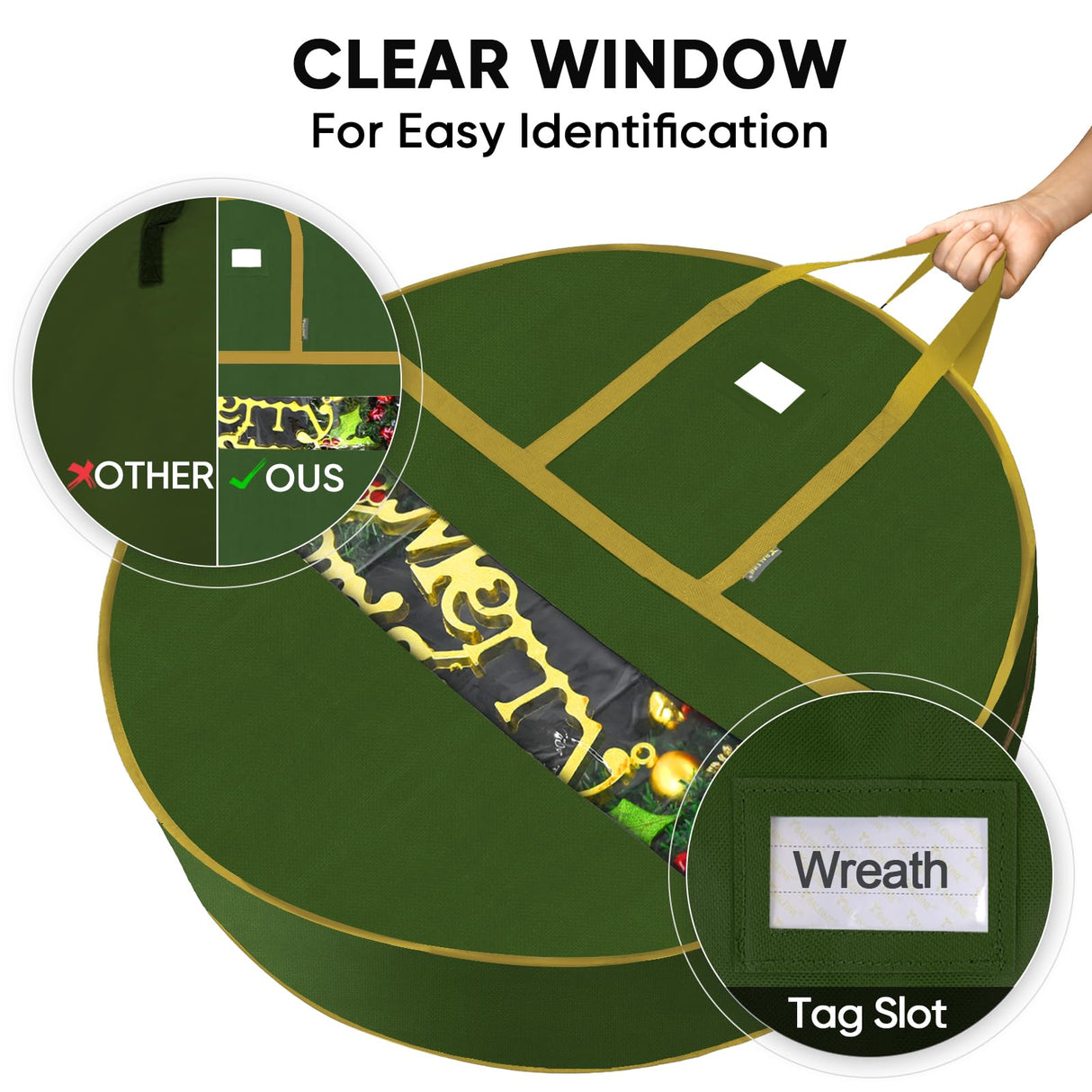 BALEINE Premium Wreath Storage Container, Oxford Christmas Wreath Storage Bags with Durable Tarp Material and Reinforced Handle for Holiday Xmas (Green, 30") BALEINE