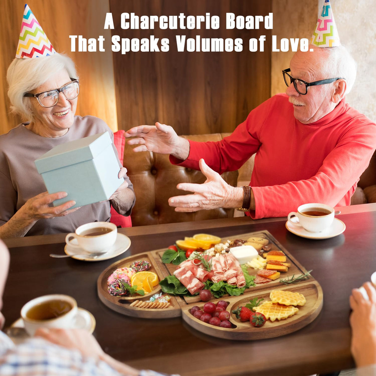 Extra Large Magnetic Charcuterie Board Cheese Board Gift Set 3 Part Square & Round & Heart Shaped Acacia Wood Charcuterie Cheese Boards Wooden Tray Serving Board Platter for Valentine XILAZAB