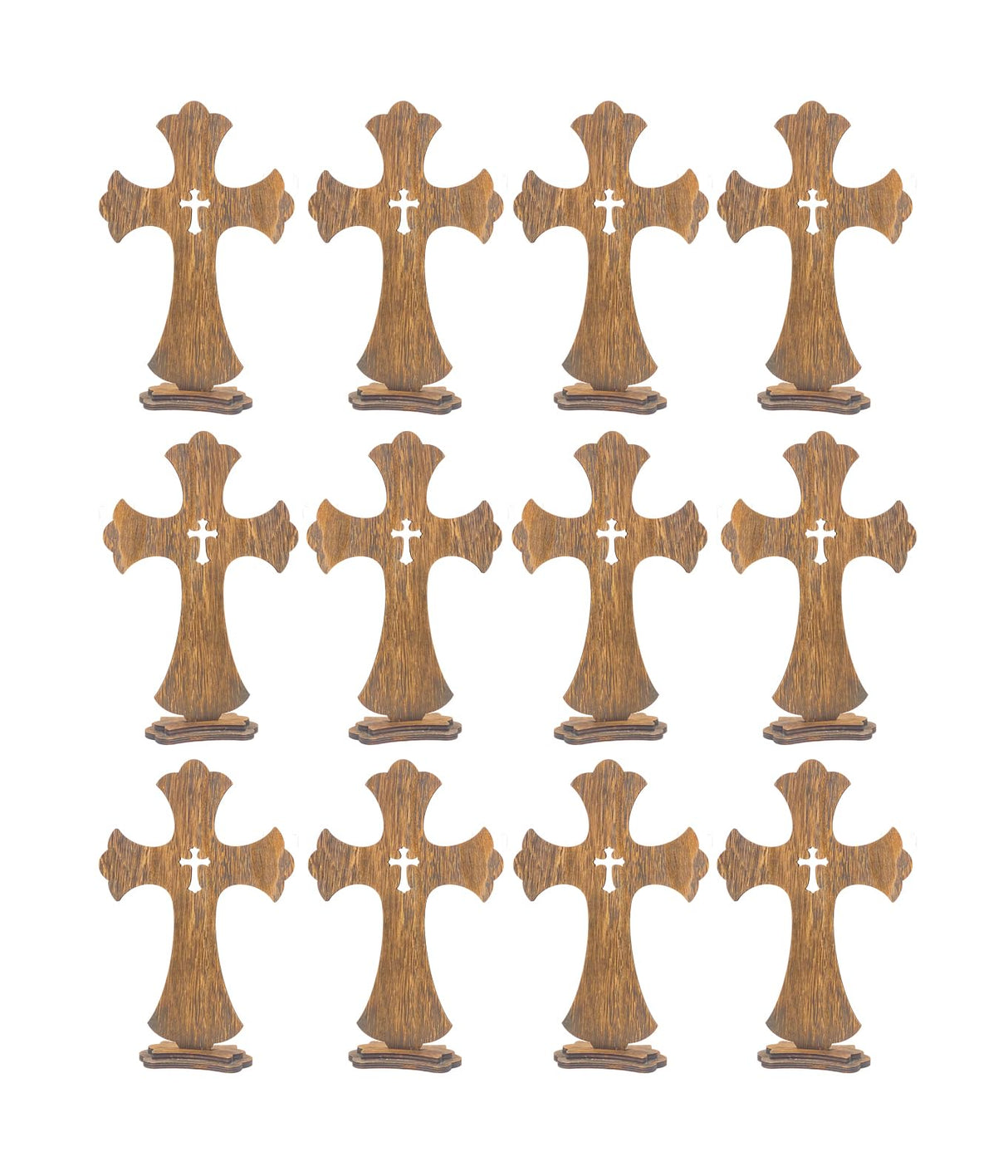 12 Inch 12 Pack Brown Wood Crosses Torched Wooden Tabletop Cross Rustic Standing Cross for Baptism Centerpieces Home Church Decor Prayer Gifts Cregugua