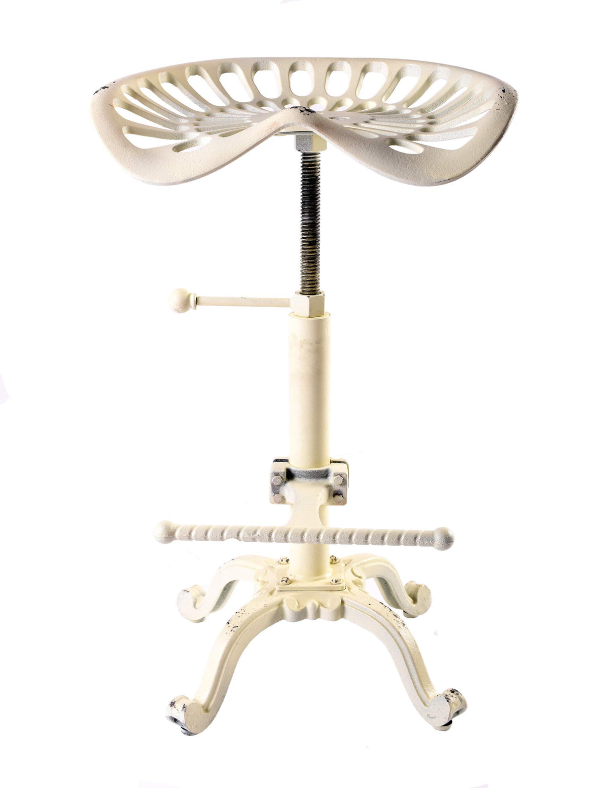 Diwhy Rustic Industrial Farmhouse Tractor Seat Adjustable Height 21.65-27.56in Bar Stool Industrial Bar Chair (Aged White, Cast Iron) Diwhy