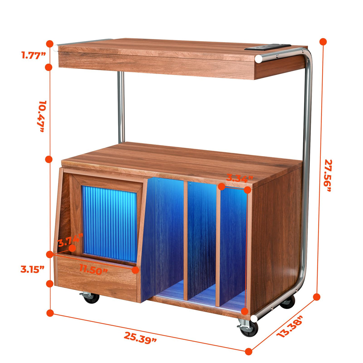 Large Record Player Stand with Sliding Door and Wheels,200 Vinyl Record Storage Cabinet, Record Player Table with Power Outlet & LED Light,Turntable Stand with Wood Legs for Living Room,Bedroom,Office Loomie