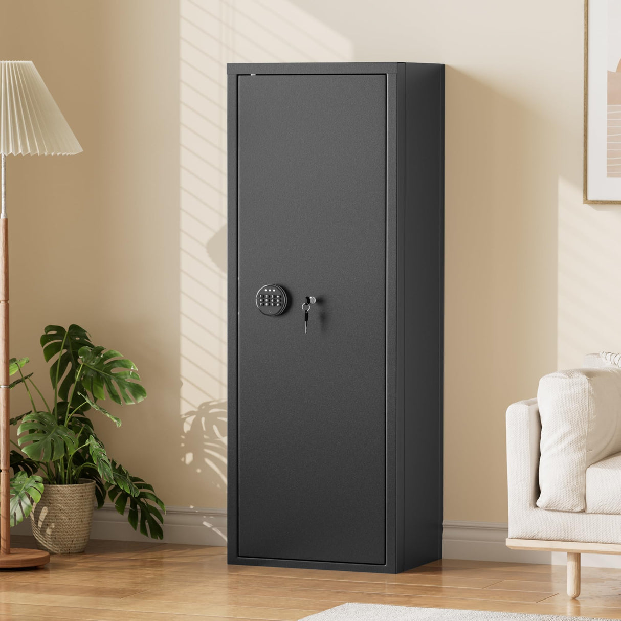 Greenvelly 10-14 Gun Safe for Rifles and Pistols, Quick Access Gun Safe with Adjustable Gun Rack and Keypad Lock, Lockable Gun Cabinets with Gun Safes Pockets for Home Rifles and Shotguns Greenvelly