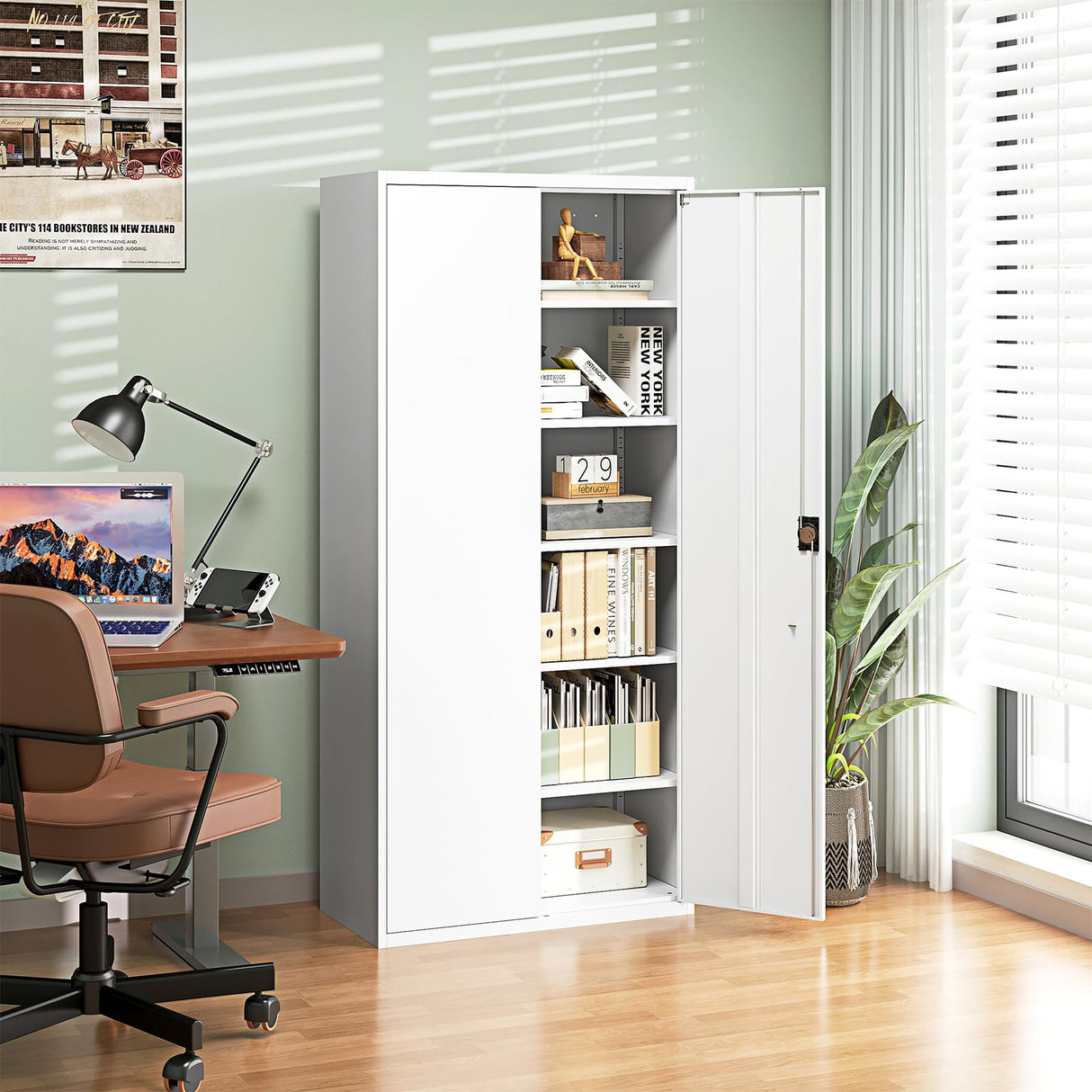 Letaya Metal Garage Storage Cabinets with Lock Door and Adjustable Shelves, Steel Tool Cabinets for Home,Office,Warehouse Organisieren (White, 71" H) Letaya