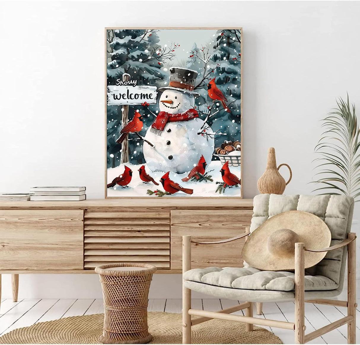 Snowman and Birds Paint by Numbers for Adults Beginners Snowy Welcome Sign Painting by Number on Canvas Without Frame,DIY Winter Snow Paint on Canvas with Brushes Acrylic Paints for Gift (16x20inch) Generic