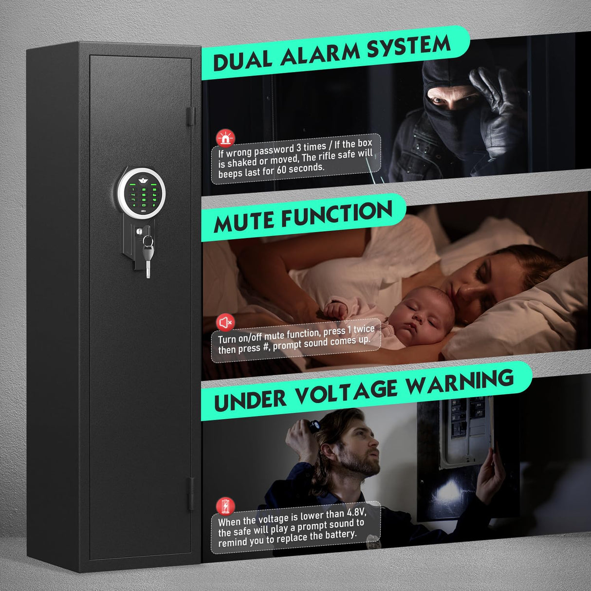 RIFLEWELL 2 Rifle Gun Safe, Digital Gun Safe for Home Rifle and Shotguns, Quick Access Gun Cabinets with LED Light, Rifle Safe with Adjustable Gun Rack and Removable Shelf Riflewell