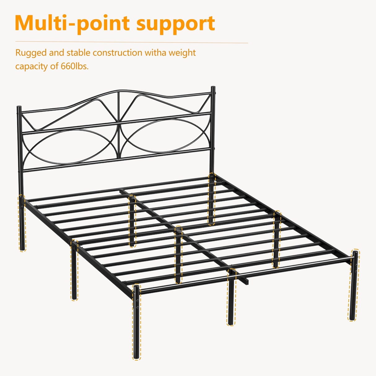 VECELO Queen Size Bed Frame, Metal Bed Platform with Headboard, Sturdy Steel Slats Support, No Box Spring Needed/Noise-Free,Easy Assembly, Black VECELO