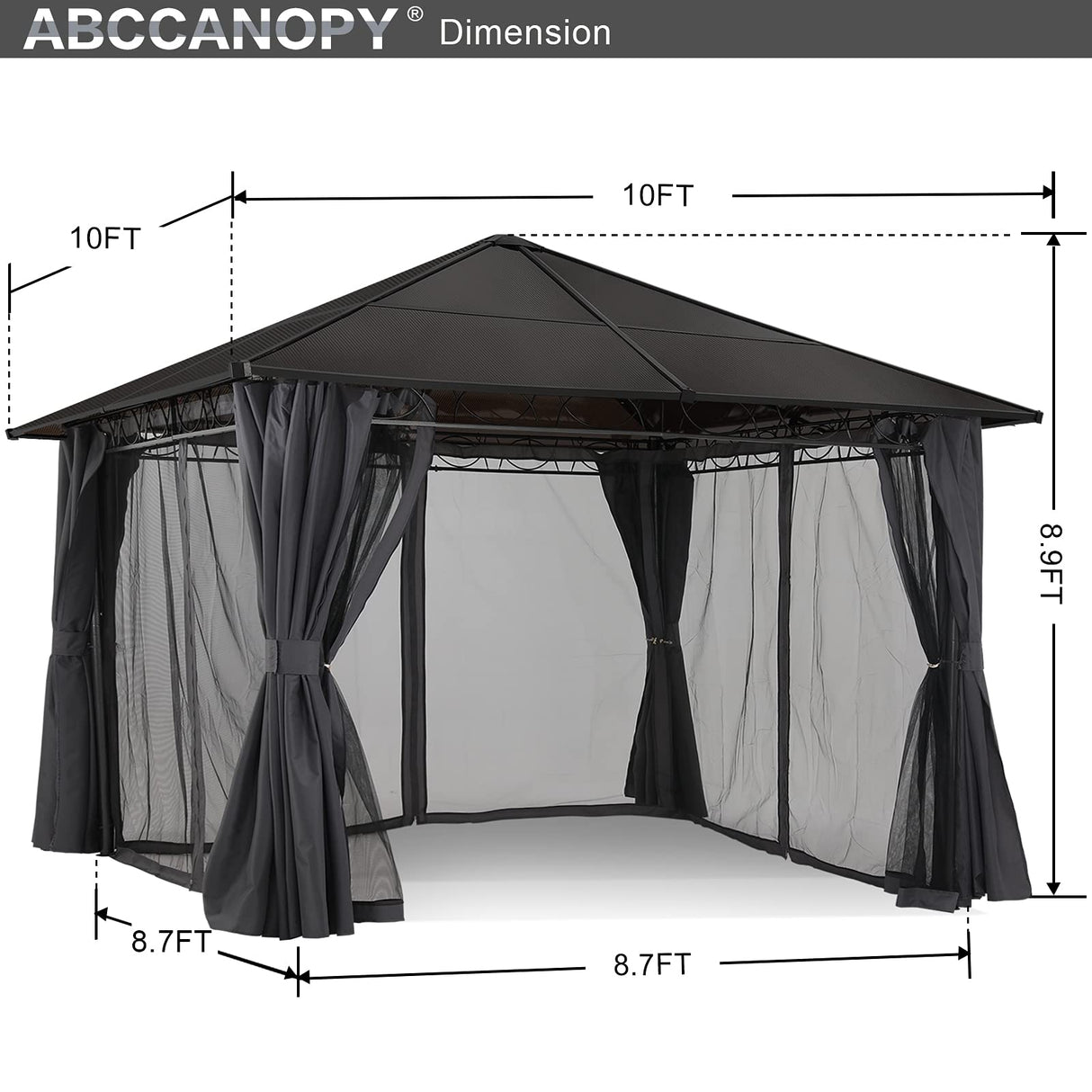 Hardtop Patio Gazebo with Curtains and Netting by ABCCANOPY ABCCANOPY
