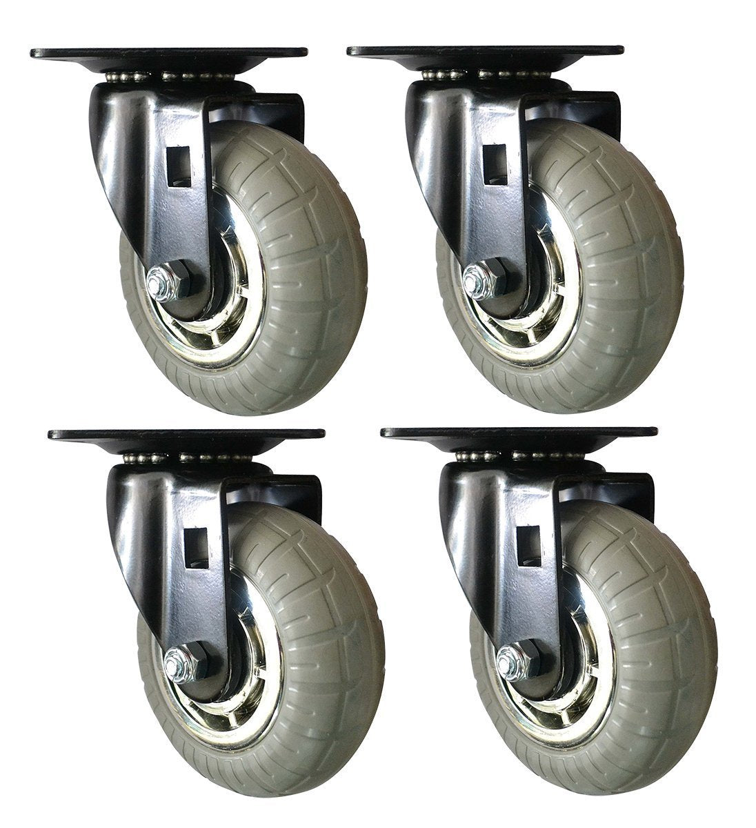 Headbourne 8269E Designer Casters 4 inch Soft Rubber Chrome & Black Designer Caster, 4 Pack Headbourne