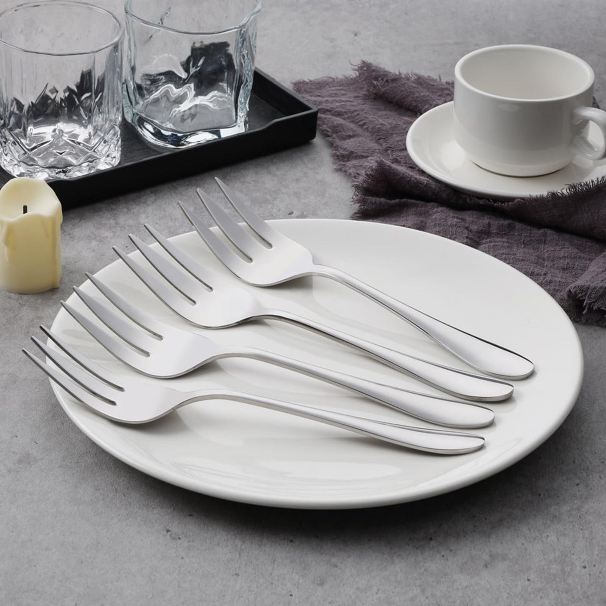 Stainless Steel Serving Forks, E-far 4-Piece Metal Hostess Serving Utensils Set for Meat Catering Buffet Party Kitchen Restaurant, Non-toxic & Dishwasher Safe E-far