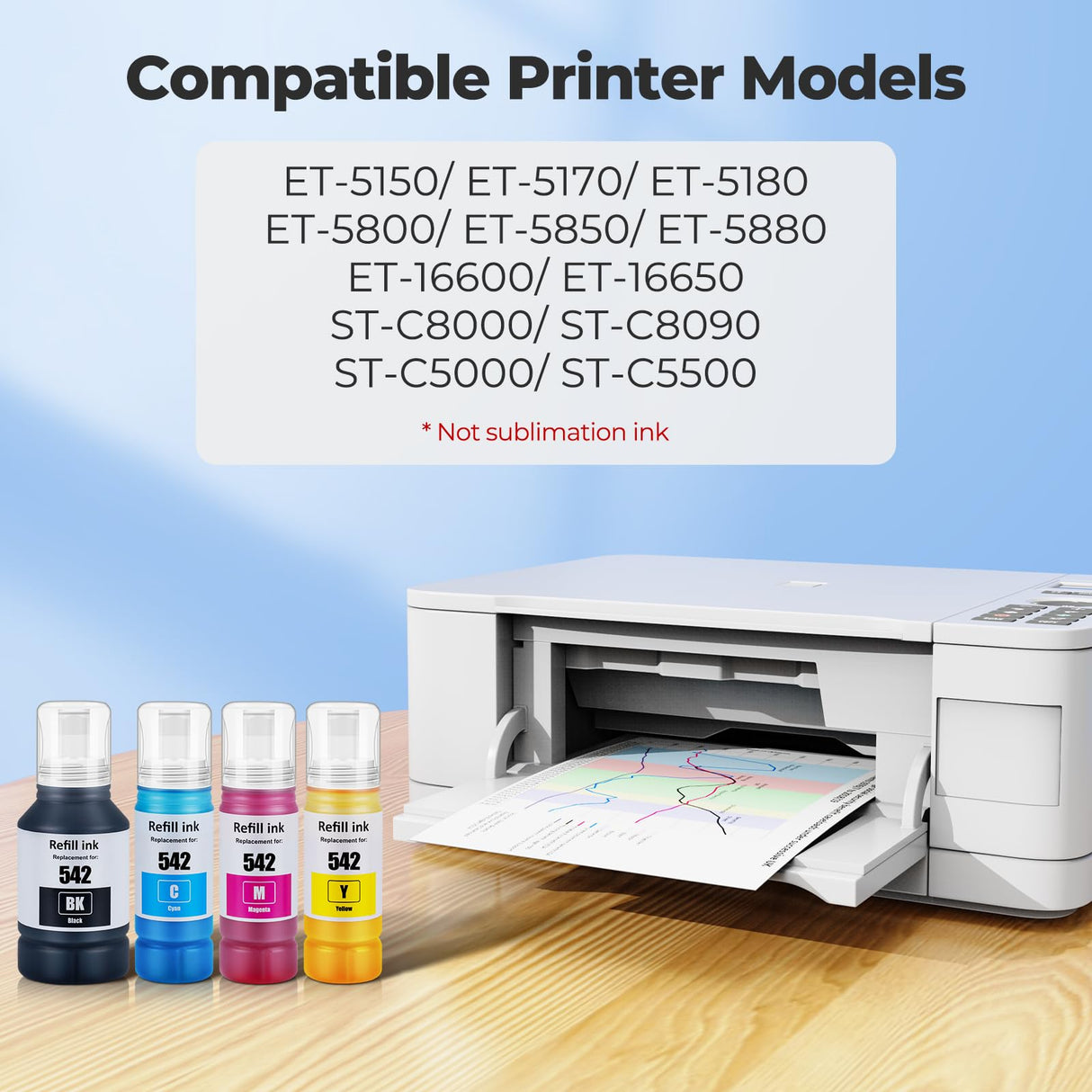 542 Ink Refill Bottles ET-5150 ET-5170 ET-5850 ET-5800 ET-16650 Replacement for Epson 542 Ink Refill Bottles Work for EcoTank Pro ET-5150 ET-5170 ET-5180 ET-5800 ET-5850 ET-5880 ET-16600 ET-16650 Topcolor