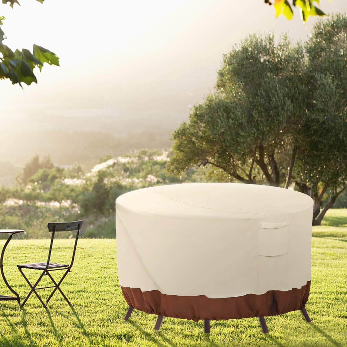 Vailge Round Patio Furniture Covers, 100% Waterproof Outdoor Table Chair Set Covers, Anti-Fading Cover for Outdoor Furniture Set, UV Resistant, 110"DIAx28"H, Beige & Brown Vailge
