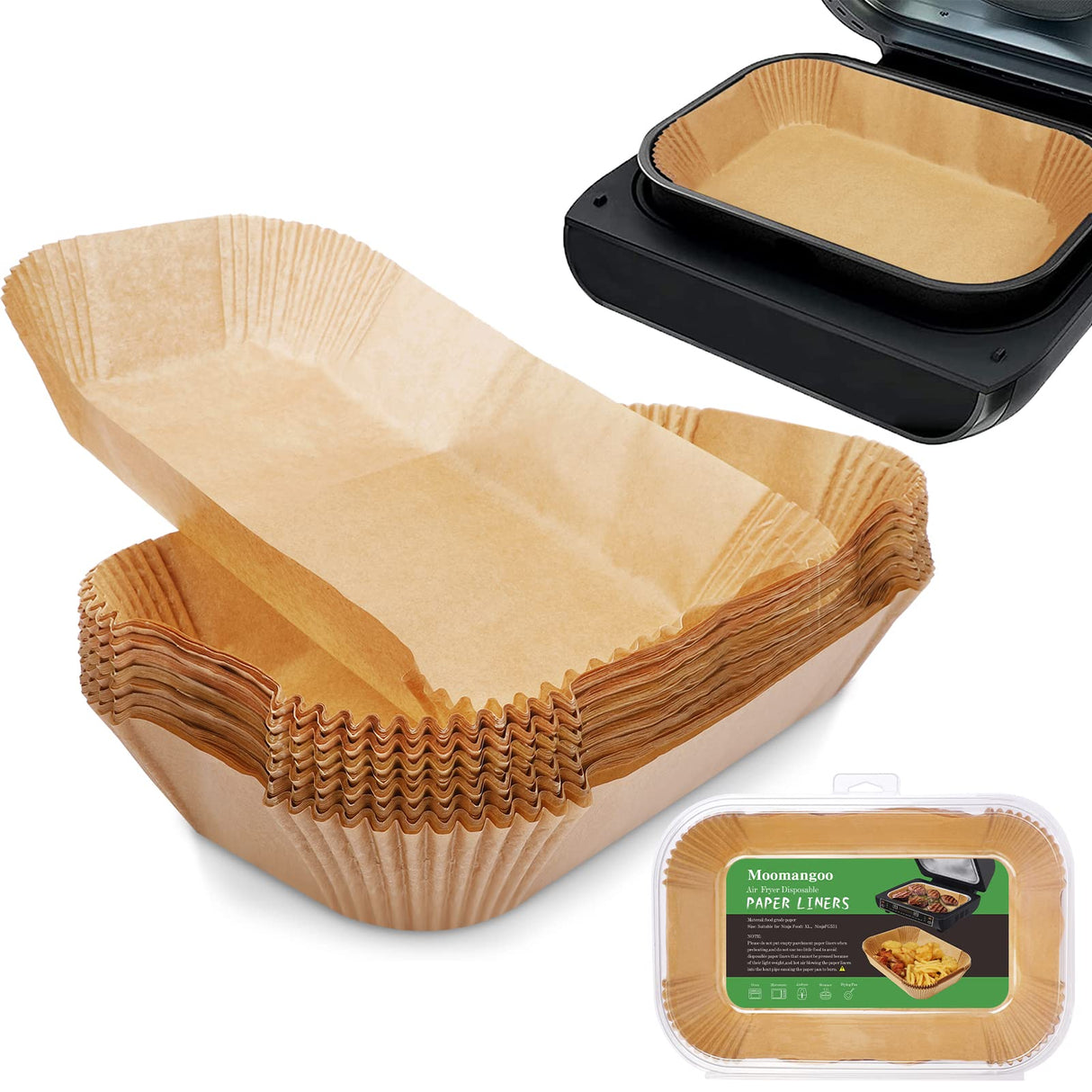 Air Fryer Liners For Ninja Smart XL Air Fryer,120Pcs Air Fryer Liners Disposable For Ninja FG551 6-in-1 Grill Air Fryer Parchment Paper Rectangular For Ninja Foodi Air Fryer Accessories Baking MooManGoo