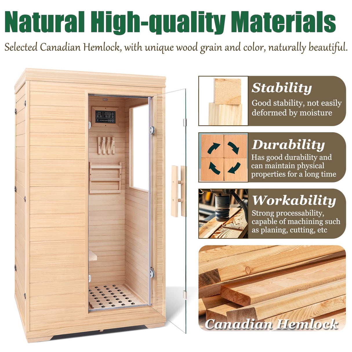 Far Infrared Sauna for 1 Person - 1050W Fast Heating, Canadian Hemlock Wood Home Sauna with Bluetooth Speaker, Chromotherapy & Oxygen Ionizer Easy Assembly Indoor Sauna for Relaxation, Detox, Home Gym Homsido