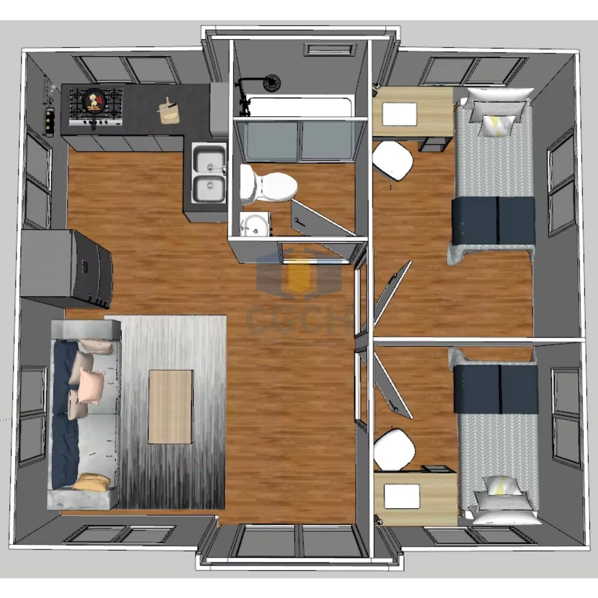Tiny House to Live in for Adults, Prefab Tiny Home for Sale, Container House with 2 Bedrooms, Full Kitchen, and Bathroom, Portable Folding Home, Expandable Mobile Tiny Homes with Modern Layout Generic